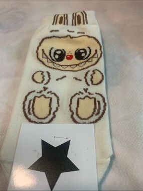Kids Cute Cartoon Character Kids Socks in Cream and Brown
